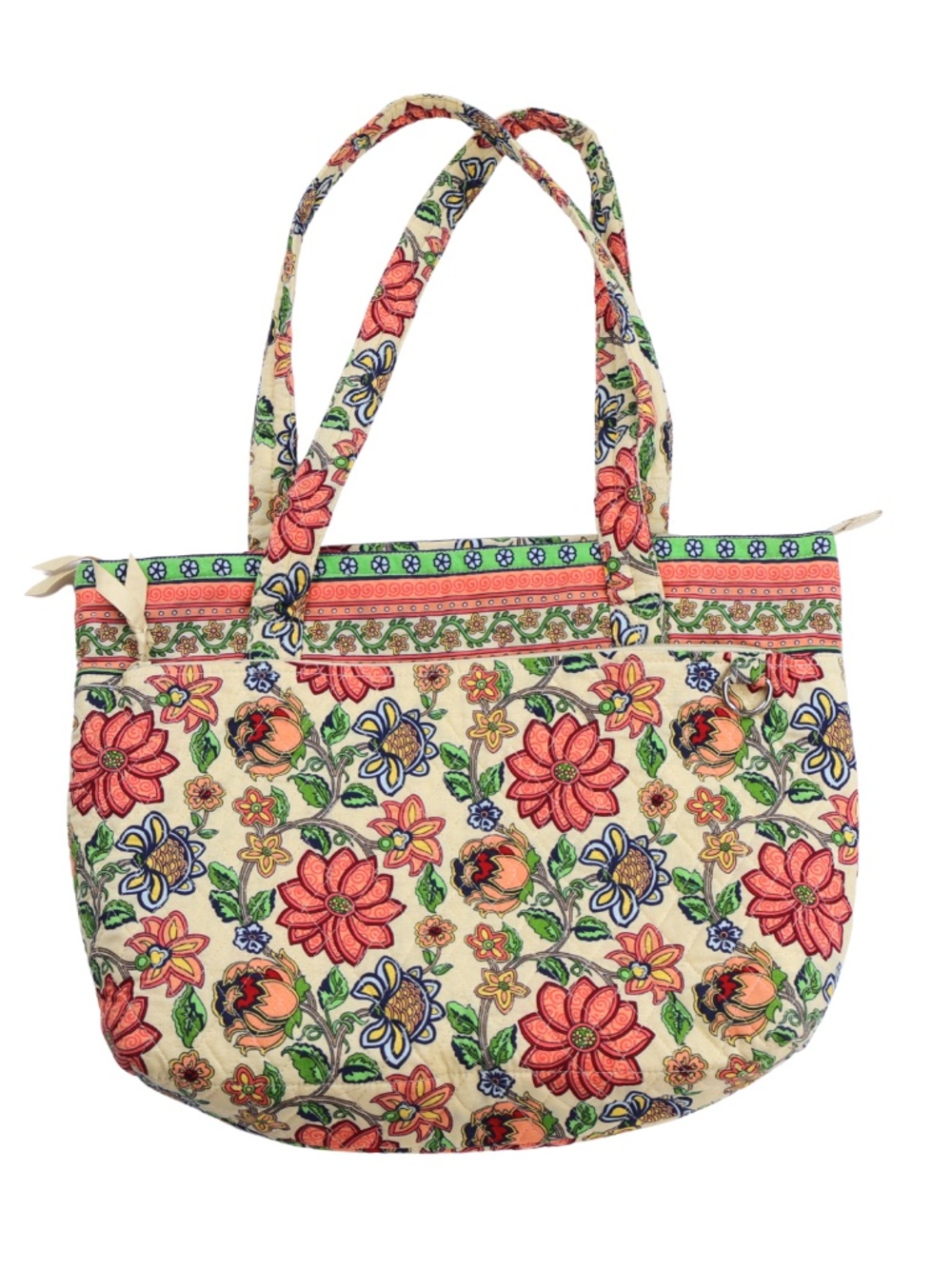 Quilted Floral Cotton Tote Bag Large Zip Top Multi Color Shoulder Bag
